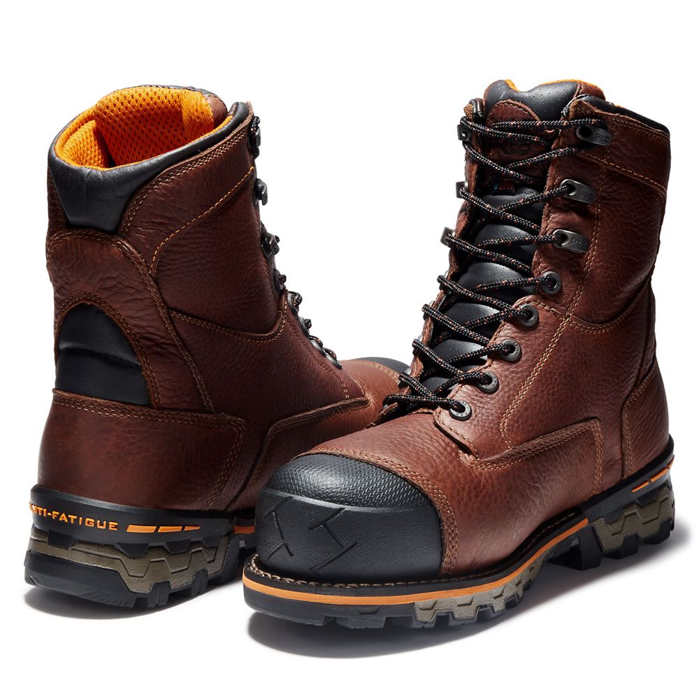 Timberland Μποτακια Εργασίας Ανδρικα Καφε/Μαυρα - Pro® Boondock 8\" Comp Toe - Greece 6925837-RS